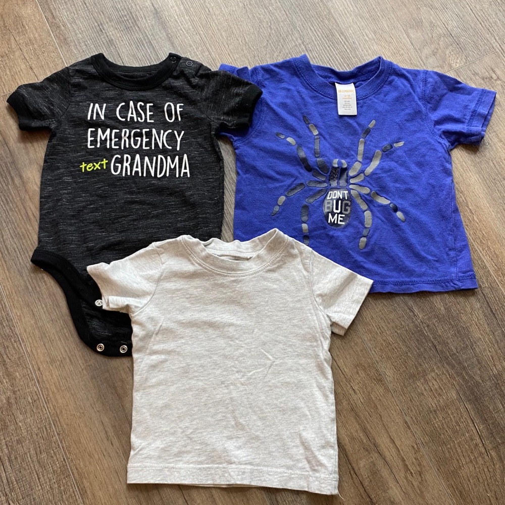 Garanimals Gymboree Carters Baby Boy 12M Tops Bundle Bodysuit Spider Grandma Tee